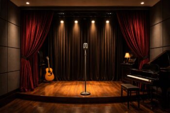 transformez votre espace en salle de concert avec des rideaux acoustiques de qualité pour une ambiance spectacle unique et un son optimal chez vous.